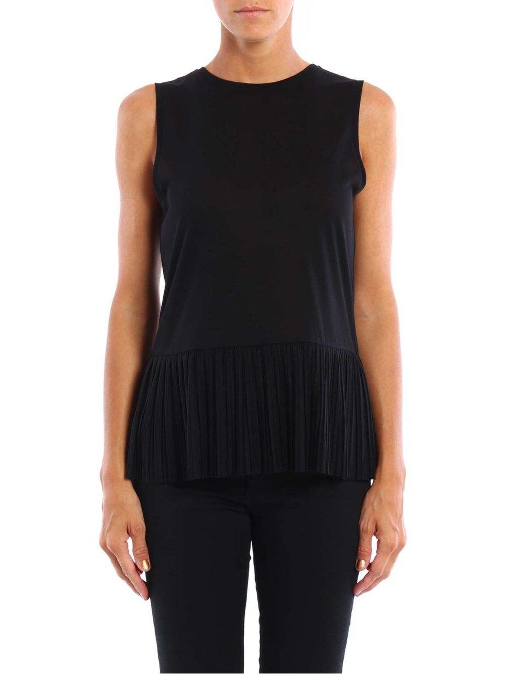 Theory Made in USA Black Elvnee Sleeveless Pleated-Hem Top | S